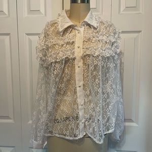 FLORAL LACE BUTTON UP SHIRT